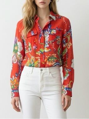 Ralph Lauren Red Floral Paisley Button-Down Shirt cotton gauze